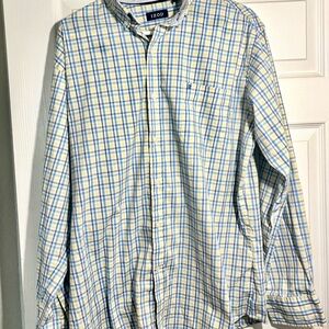 IZOD Men's Blue and Yellow Plaid Shirt